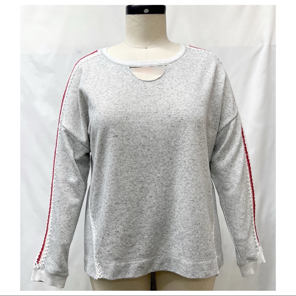 Heather Grey Dolman Sleeve Sweatshirt with Crochet Inverts
